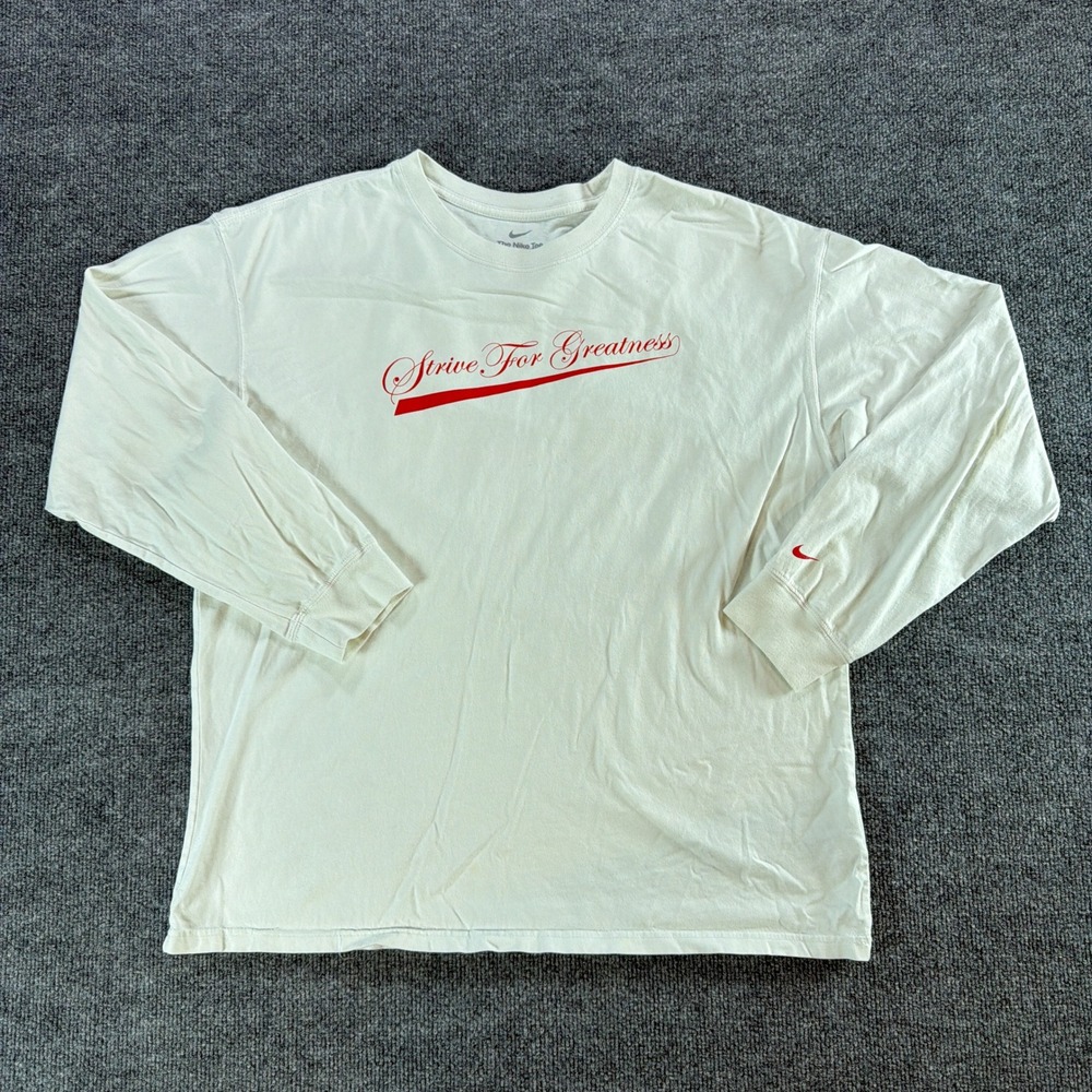 Nike LeBron James Strive For Greatness Long Sleeve Shirt White Mens Lg Loose Fit